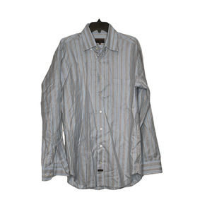 Robert‎ Talbott Mens Shirt Size Large Blue Gray Yellow Striped 100% Cotton LS